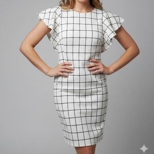 Lauren Ralph Lauren white and black windowpane dress size 2 lined knee length
